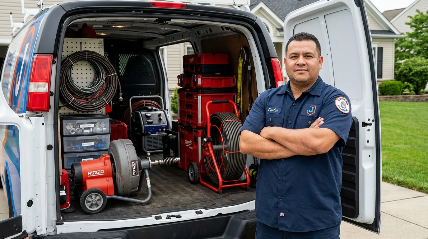 Professional drain cleaning equipment and Johns Plumbing LLC plumber in Roscoe