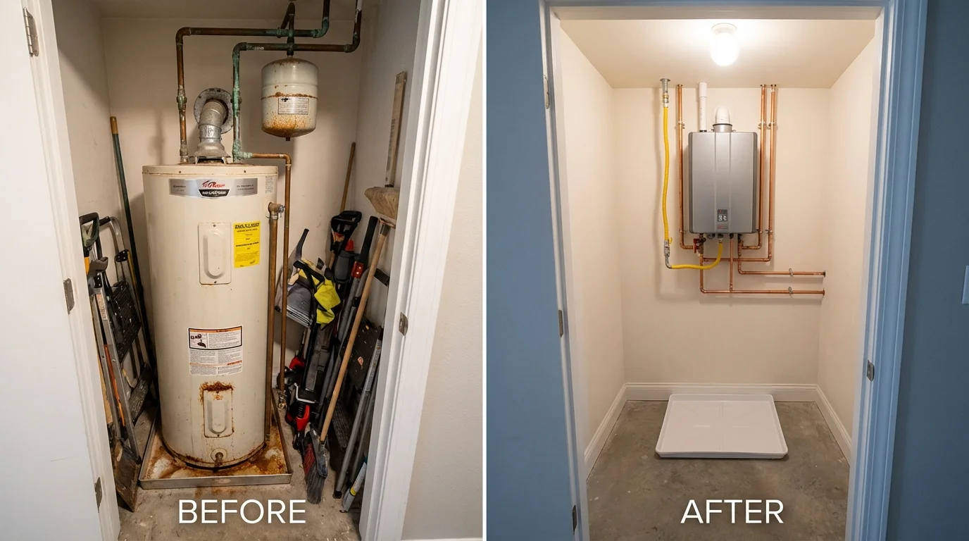 Tank water heater versus wall-mounted tankless unit comparison for Roscoe, IL homeowners